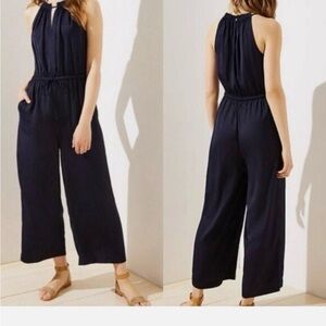 LOFT Midnight Blue Satin Sleeveless Jumpsuit